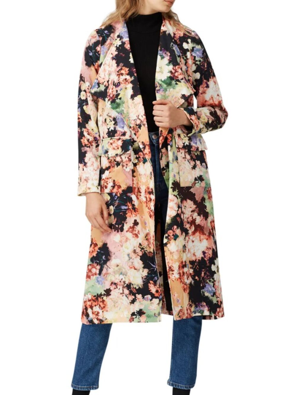 Badgley Mischka Dark Floral Duster Jacket sz 0